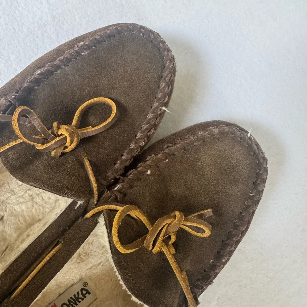 Minnetonka Men's Dark Brown Suede Loafers - Picture 5 of 5